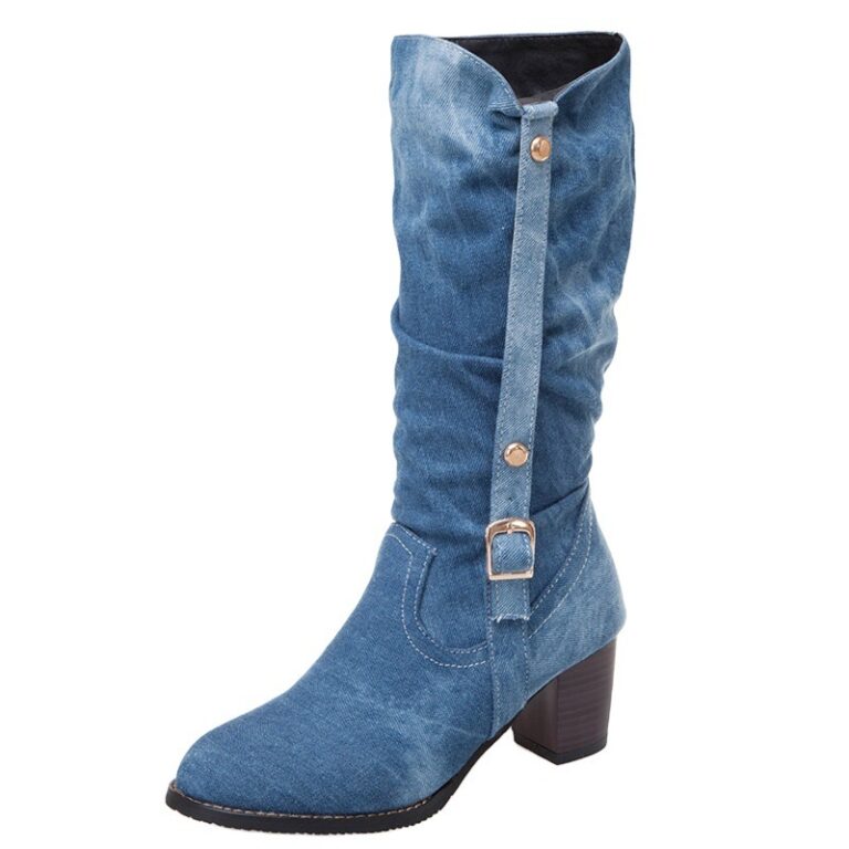 Middle Denim Women's High Heels High Boots - Image 6