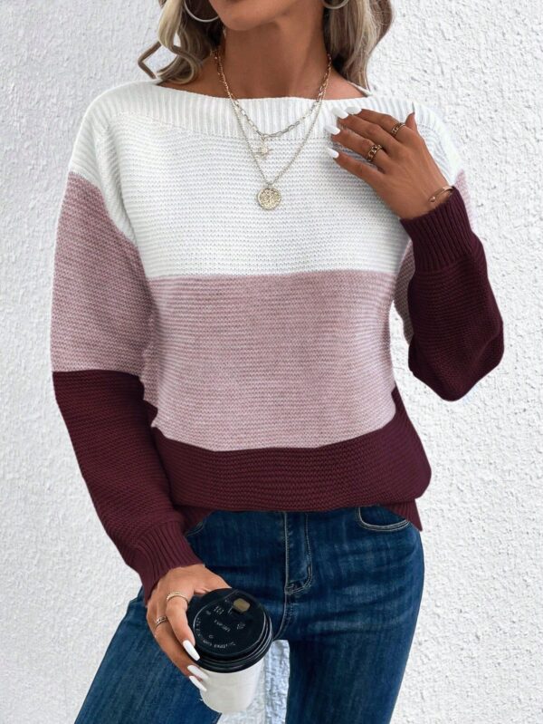 Pullover Knitted Sweater Fashion Round Neck Splicing Knitwear Loose Top Women's Clothing - Image 6