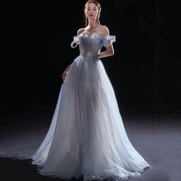 Light Blue Host One-shoulder Model Catwalk - Image 5