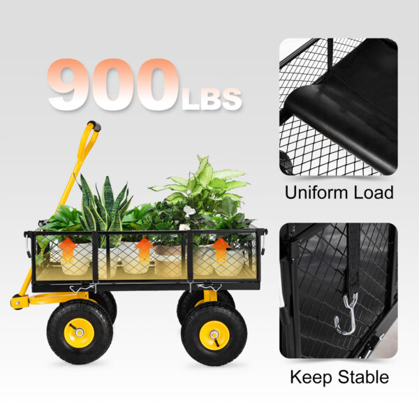 VEVOR Steel Garden Cart, Heavy Duty 900 Lbs Capacity, With Removable Mesh Sides To Convert Into Flatbed, Utility Metal Wagon With Rotating Handle And 10 In Tires, Perfect For Garden, Farm, Yard - Image 10