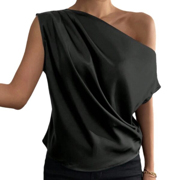 Women's Fashion Diagonal Collar Pinch Pleated Asymmetric Vest - Image 3