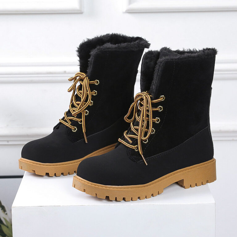 European and American round toe lace low heel snow boots