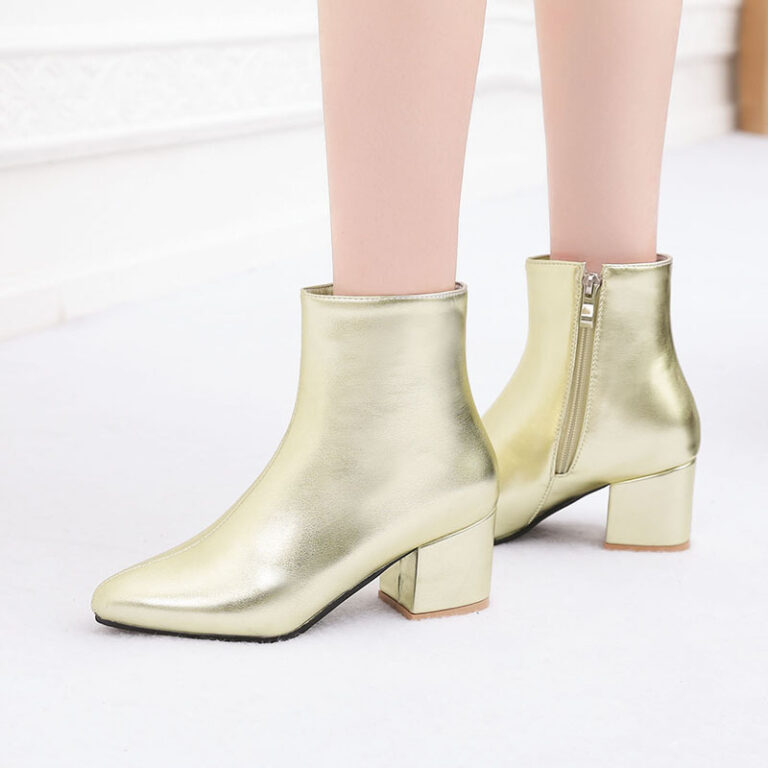 Autumn And Winter High Heel Chunky Heel Women's Leather Ankle Boots