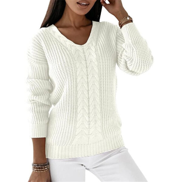 Long-sleeved V-neck Solid Color Twist Casual Knitted Pullover Top - Image 6