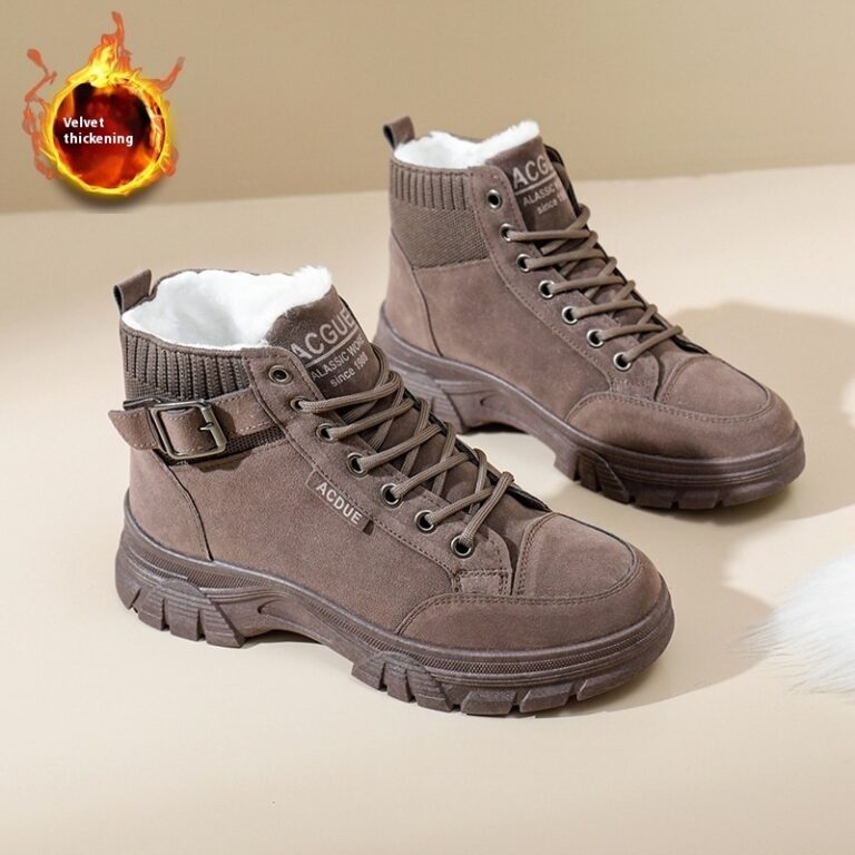 Women's Cotton-padded Shoes Round Toe Thick Bottom Fleece-lined Warm Suede Boots - Image 5