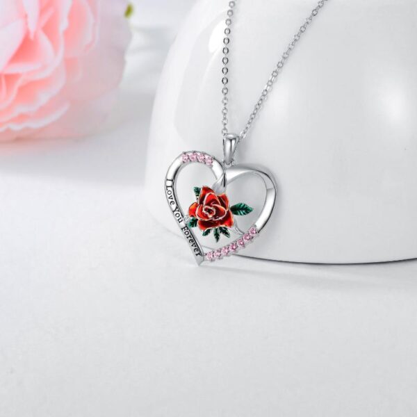 Sterling Silver I Love You Forever Rose Flower Necklace Jewelry - Image 2