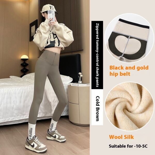 Belly-controlling Butt Lifting Leggings With Three-breasted Design Winter High Waist Slim Zippere Pants Warm Velvet And Thickened Trousers Women Clothing - Image 3