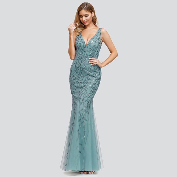 Sleeveless sequined fishtail party evening dress - Image 5