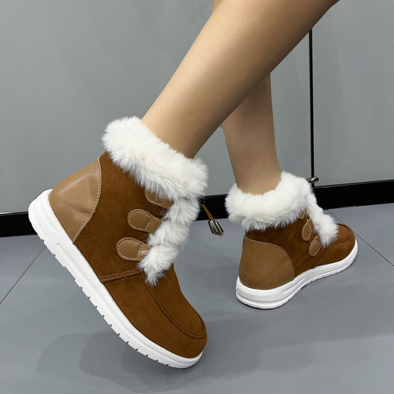 Fashion Suede Fleece Snow Boots Winter Warm Plush Round Toe Cotton Shoes Versatile Simple Short Boot For Women - Image 3