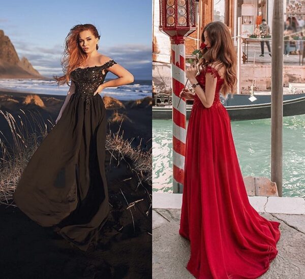 Women's Off-shoulder Shoulder-baring Long Prom Dress Slit Lace - Image 4