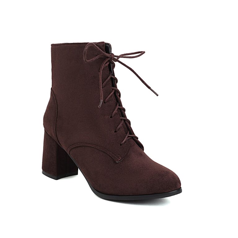 Frosted Short Boots Front Lace-up Chunky Heel - Image 5