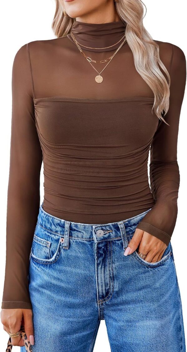 Round Neck Mesh Stitching Sheer Long Sleeve - Image 9