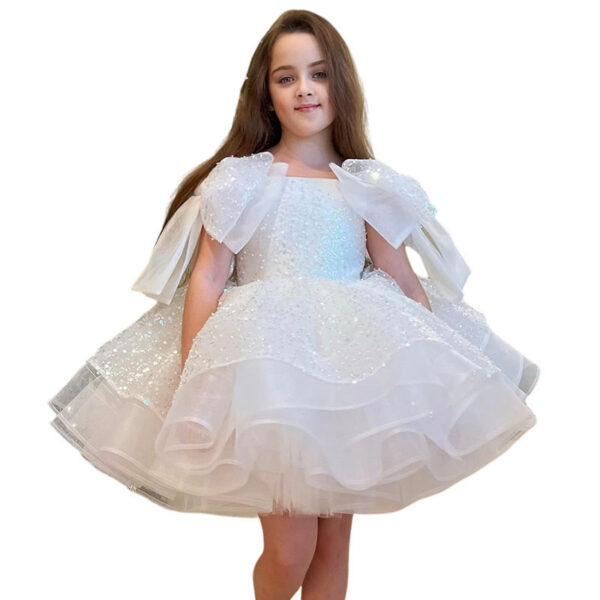 Girls' White Birthday Party Formal Dress Skirt - Image 9