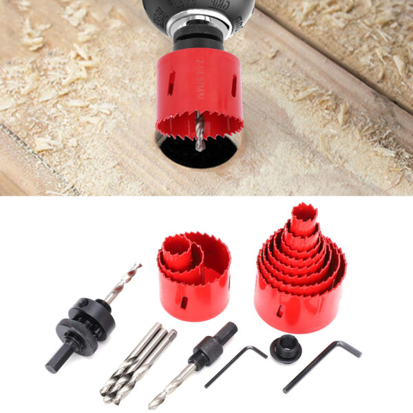 17Pcs BiMetal Hole Saw Set Red High Speed Steel Woodworking Holes Opener Drilling Tools - Image 3