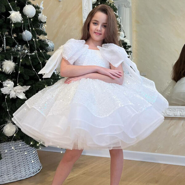 Girls' White Birthday Party Formal Dress Skirt - Image 8