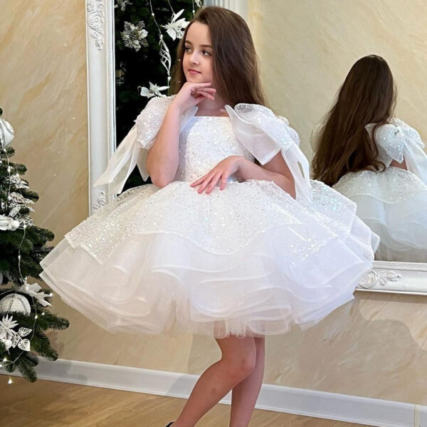 Girls' White Birthday Party Formal Dress Skirt