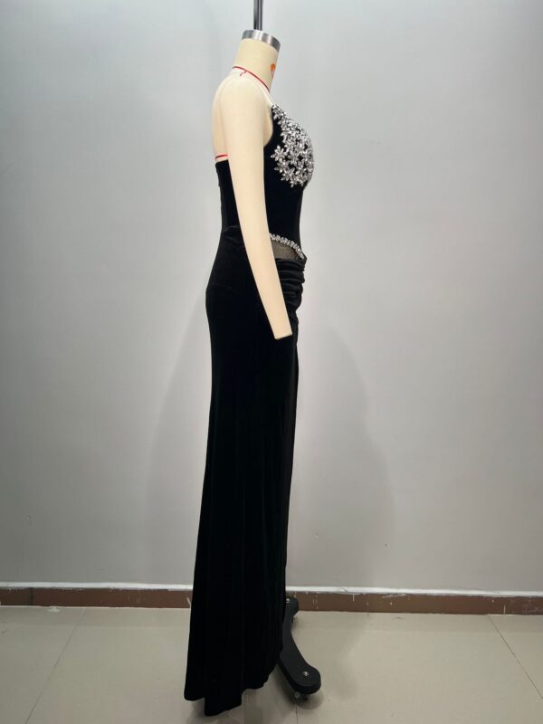 Women's Black Bandeau Slim-fit Hot Drilling Long Dress - Image 4