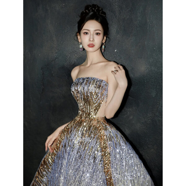 Purple Tube Top Light Miniature High-end Banquet Embossed Toast Dress - Image 8