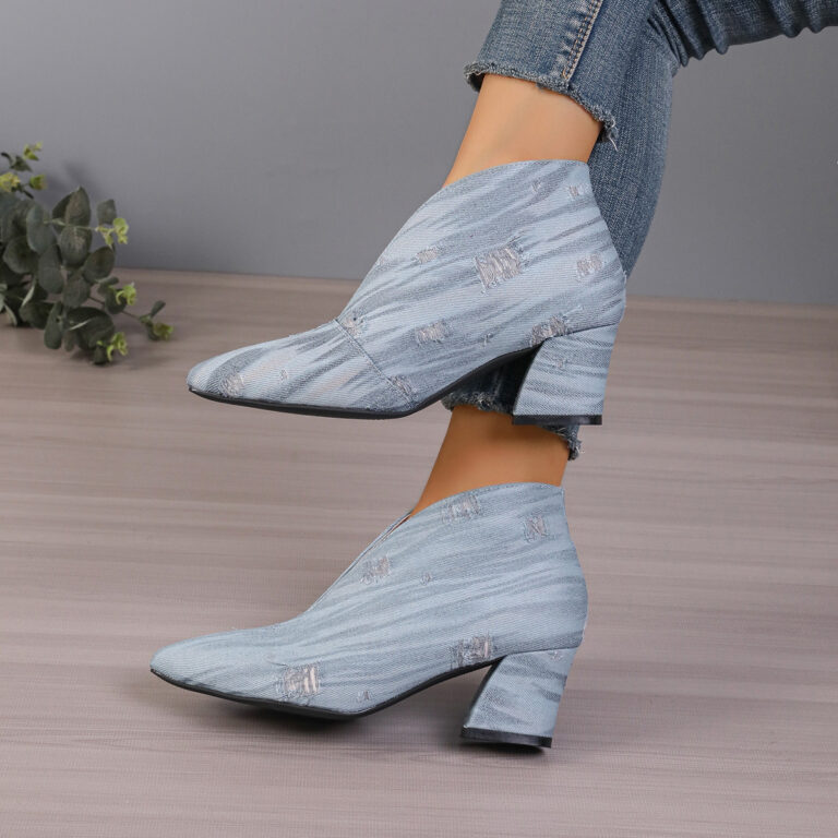 European And American V Cut Denim Bootie Women - Image 4