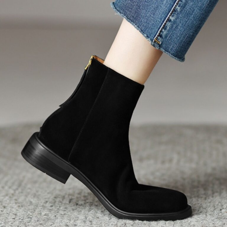 French Retro Square Toe Thick Heel Thin Boots Women's Boots - Image 4