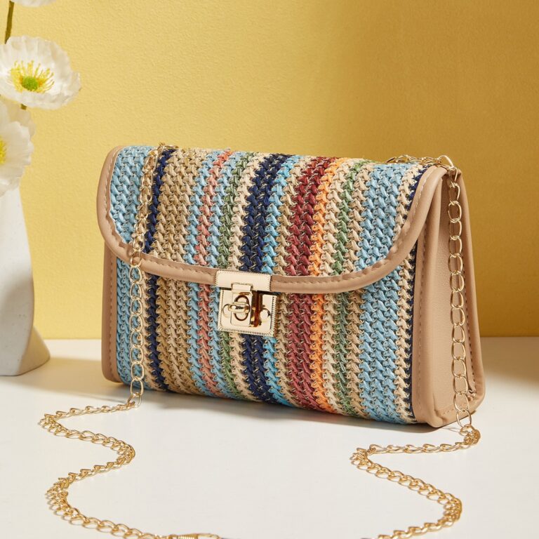 Woven Rainbow Fashion Crossbody Chain Square Bag - Image 5