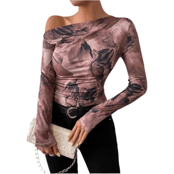 New Fashion Tie-dye Printed Asymmetric Ruffled Long-sleeved T-shirt - Image 6