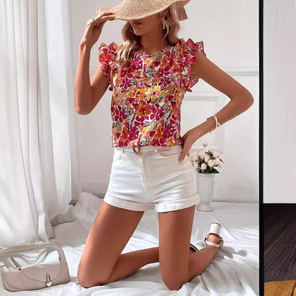 Fashion Floral Print Fashion Short-sleeved Shirt For Women - Image 5