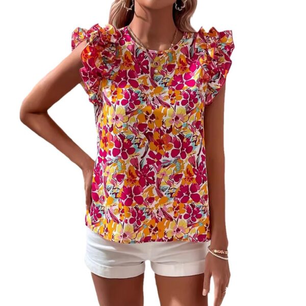 Fashion Floral Print Fashion Short-sleeved Shirt For Women - Image 3