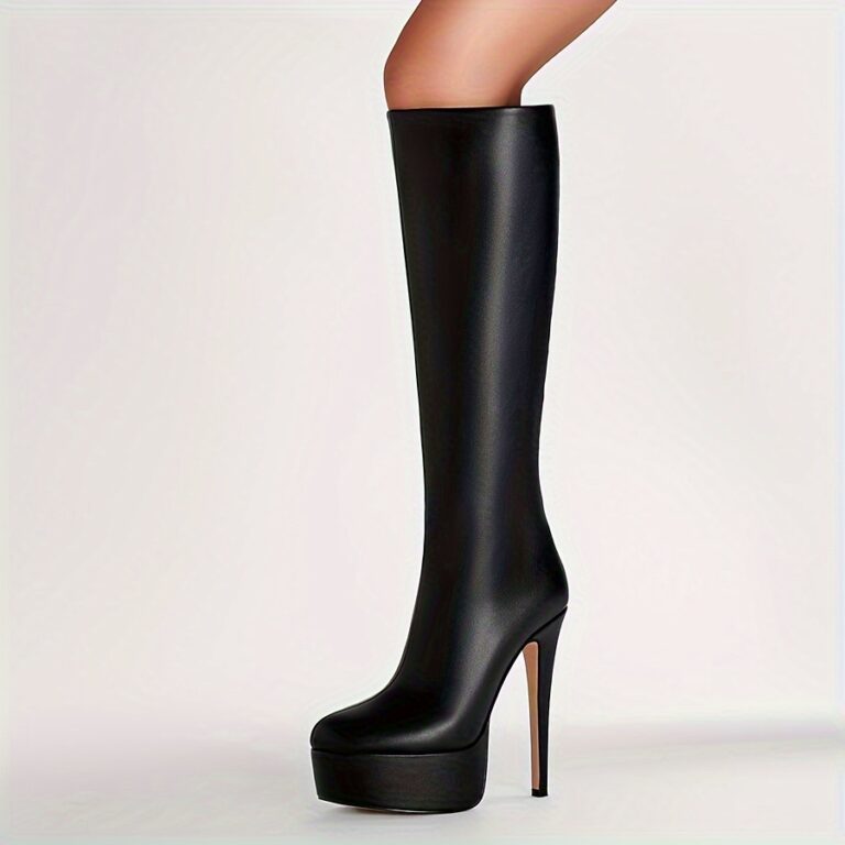 Solid Color High Tube Stiletto Heel Thick Bottom Boots - Image 2