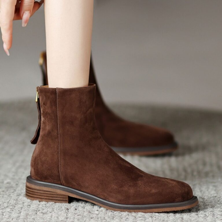 French Retro Square Toe Thick Heel Thin Boots Women's Boots - Image 5