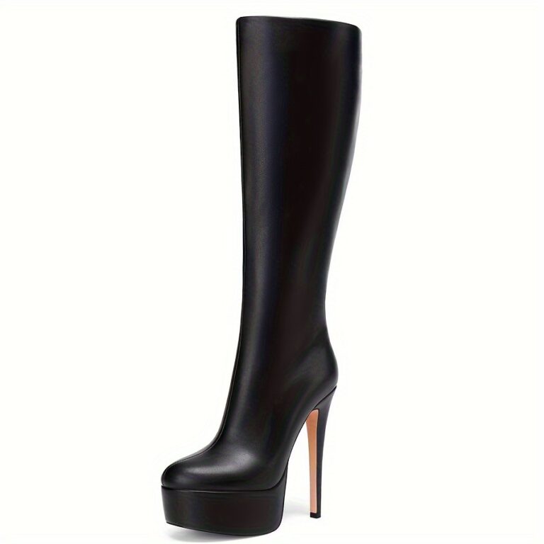 Solid Color High Tube Stiletto Heel Thick Bottom Boots - Image 5