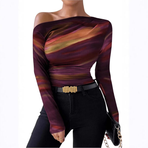 New Fashion Tie-dye Printed Asymmetric Ruffled Long-sleeved T-shirt - Image 8