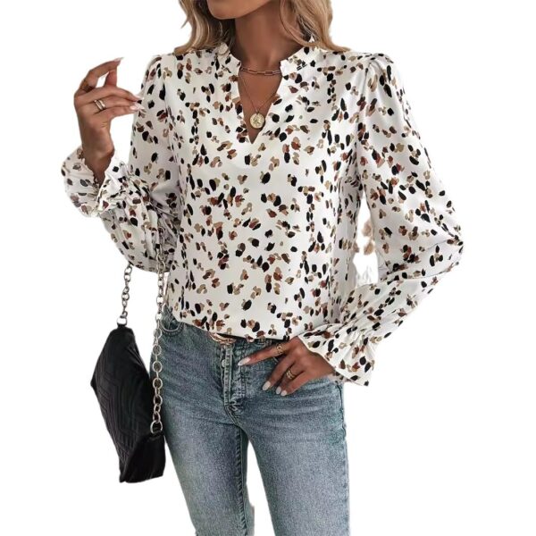 Women's Casual Printing Fabric Lantern Sleeve Shirt - Image 2