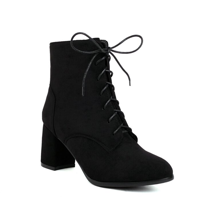 Frosted Short Boots Front Lace-up Chunky Heel - Image 4