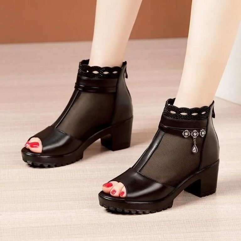 Soft Bottom Genuine Leather Mesh Sandal Boots