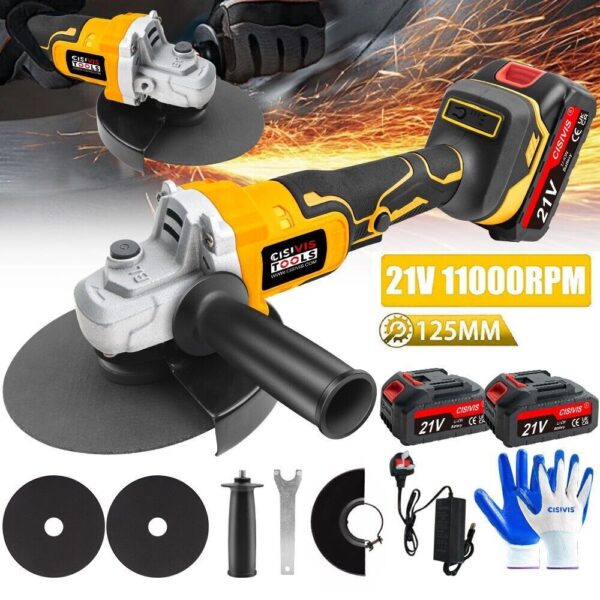 Cisivis 21V Brushless Angle Grinder 125mm Cutting Tool Set With Battery Charger