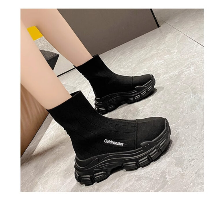 Spring And Autumn Fashion Thick Soled Height Increasing Flyknit Elastic Boots - Image 2