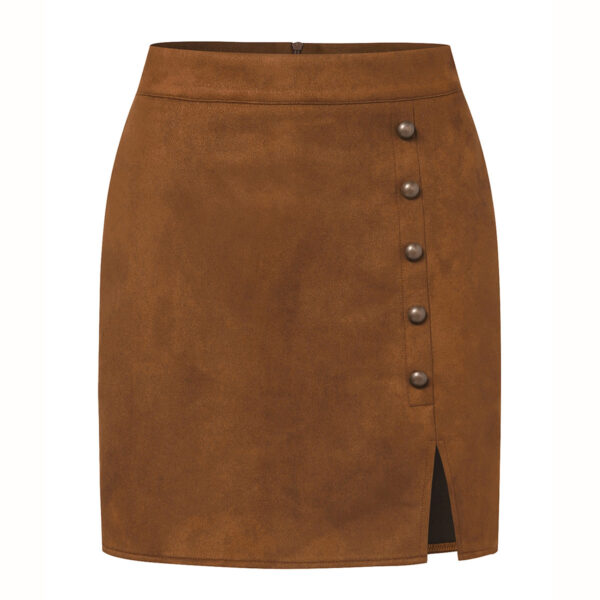 Women's Solid Color Suede High Waist Metal Buckle Skirt - Image 6