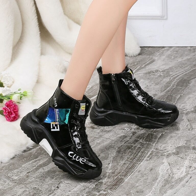 Tendon Sole Women's Shoes Patent Leather Platform Single Shoes Platform Sneakers - Image 6