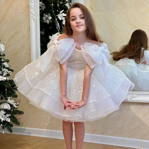 Girls' White Birthday Party Formal Dress Skirt - Image 2