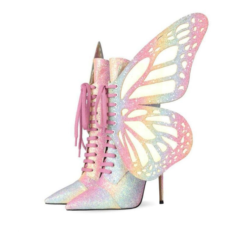 Pointed Toe Lace Butterfly Wings Color-changing Stiletto Multi-wear Trendy Boots - Image 7