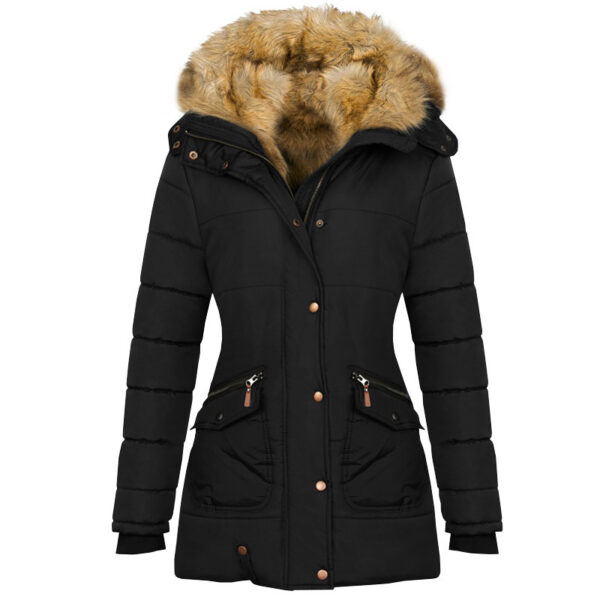 Long Sleeved Pocket Decorated Waist Warm Cotton Padded Jacket - Image 5