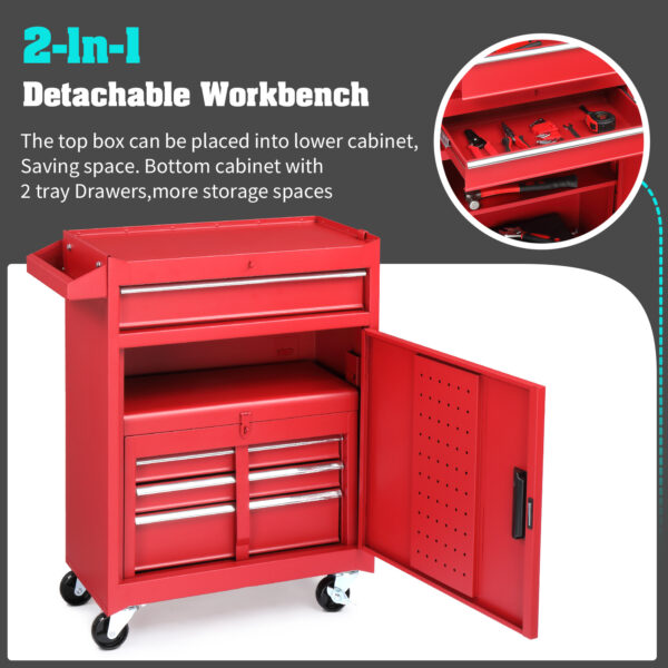 4 Drawer Cabinet With Lock, 330lb Steel, Service Tool Cart Red - Image 5