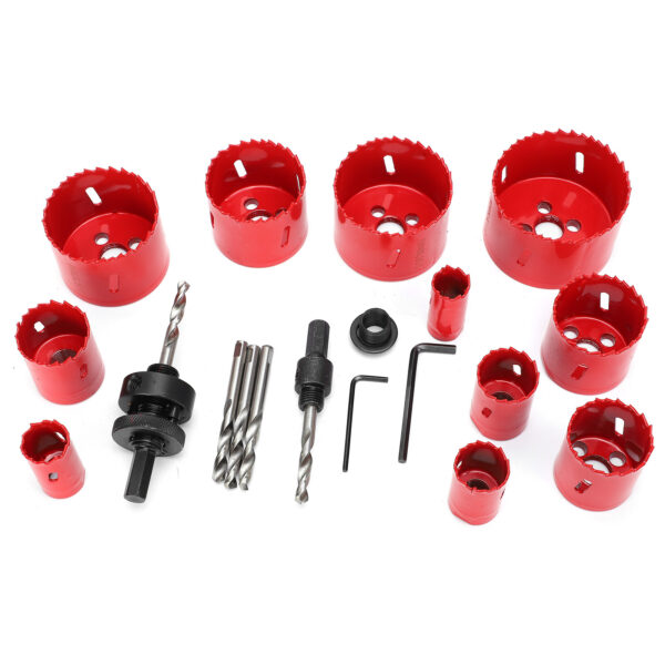 17Pcs BiMetal Hole Saw Set Red High Speed Steel Woodworking Holes Opener Drilling Tools - Image 8