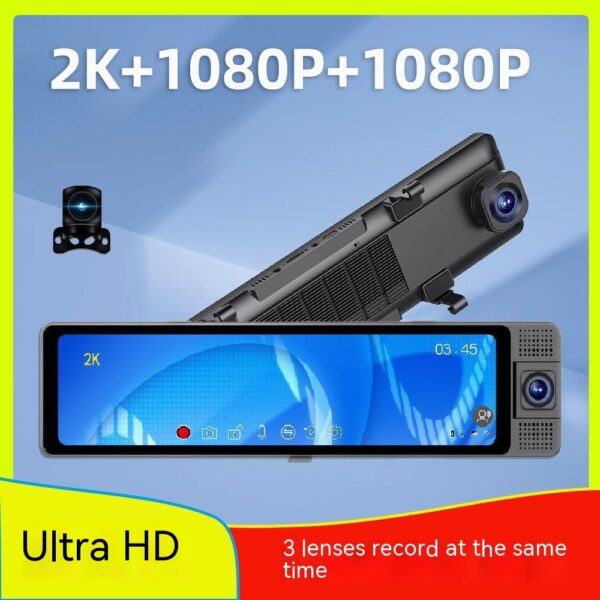 New 12-inch Three-lens Car Video 2K HD Rearview Mirror Driving Recorder Voice-controlled Reversing Image Taxi - Image 5