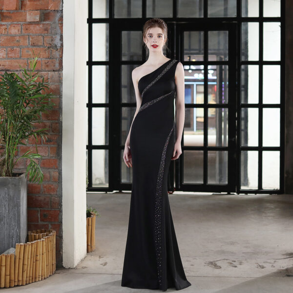 Toast Dress Bride Long One-shoulder Thank You Banquet Slim Fishtail Skirt - Image 3