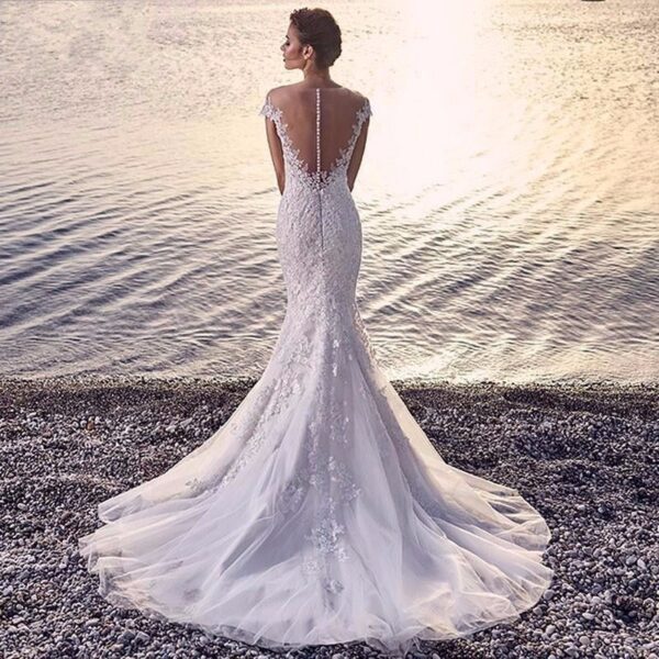 Princess Bride Mermaid Wedding Dress White Trailing Perspective Backless Lace Wedding Dress - Image 3