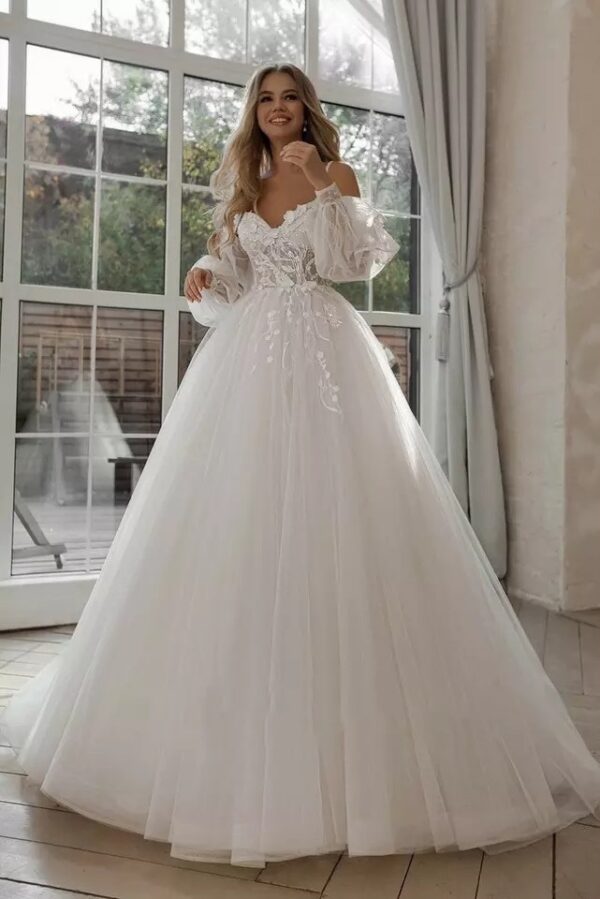 Boho Bride Gown Puff Sleeve Off Shoulder Wedding Dresses - Image 10