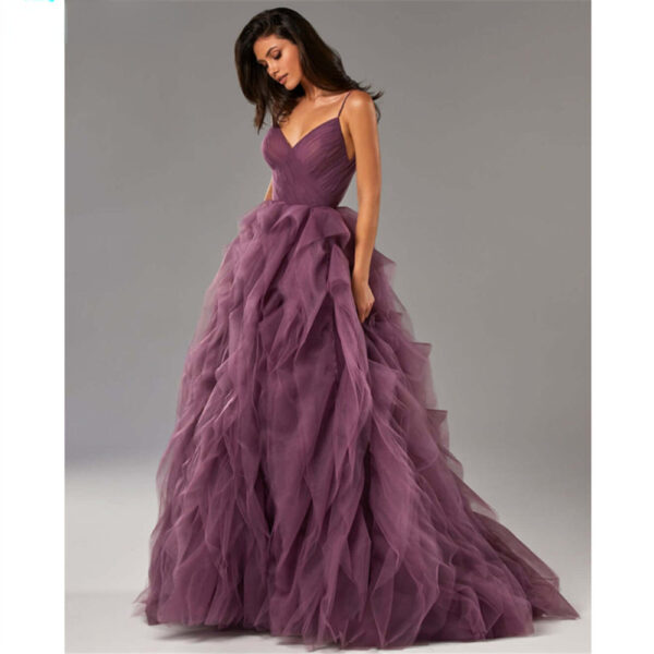 Evening Gown Prom Irregular Spaghetti-strap Mesh Long Dress - Image 4