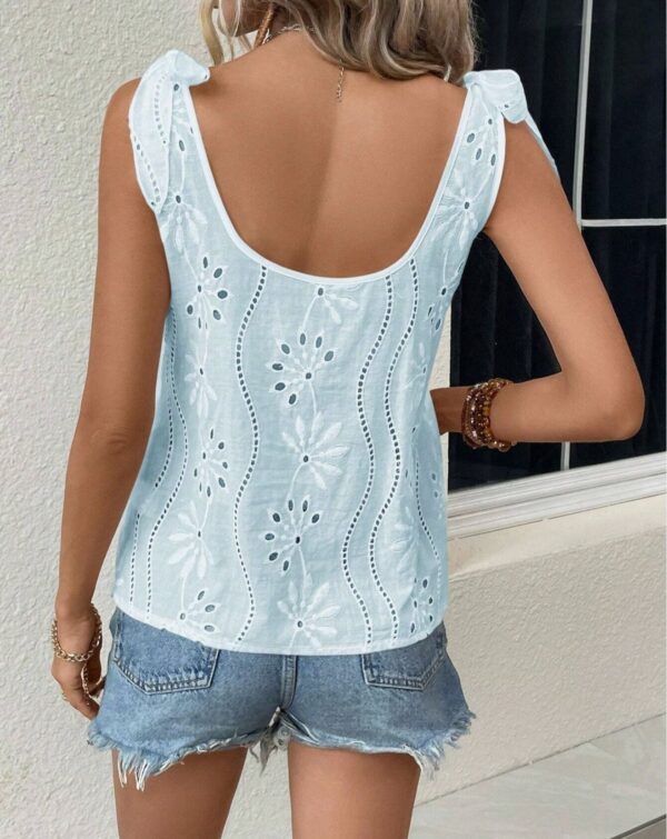 Women's Solid Color Embroidered Jacquard Lace-up Vest - Image 6